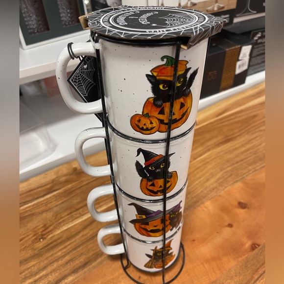 Marshalls Other - NEW Halloween Black Cat & Jack o’lantern 🐈⬛ 🎃 ceramic Stacking Mug Set Stand